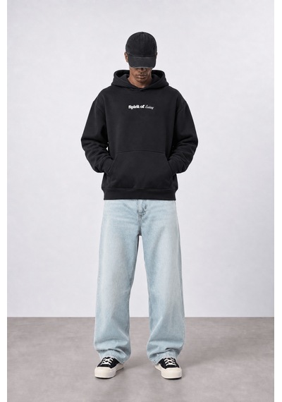 Respire Erkek Spirit Patch Detaylı Oversize Hoodie Siyah