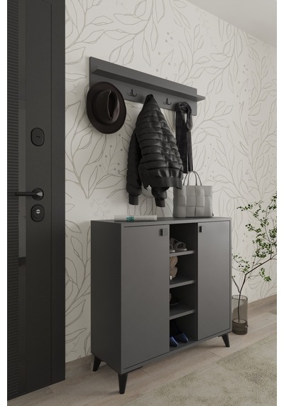 Akasya 2 Kapaklı Ayakkabılık, Vestiyer, Portmanto, Askılık, 90 Cm Antrasit
