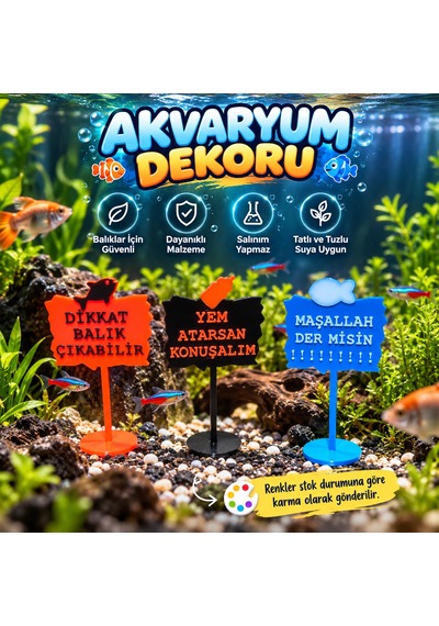 Akvaryum Dekoru - Tabela - Akvaryum Dekor - 3 Adet - Salınım Yapmaz - Balıklar İçin Güvenli - V5