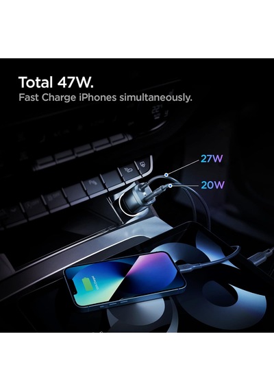 47w Usb-c 2 Port Araç İçi Hızlı Şarj Aleti + Lightning Şarj Kablosu Güç Adaptörü Çakmaklık İphone & İpad Type-c - Acp04205