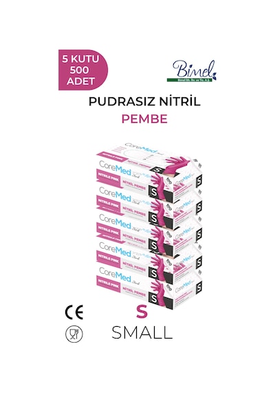 Nitril Pembe Pudrasız Muayene Eldiveni S - 5 Paket 100 Lü