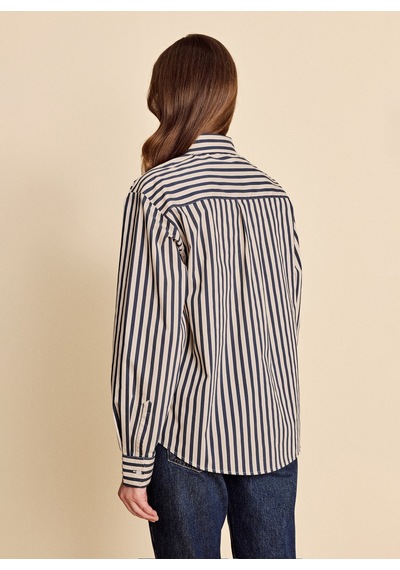 Brooks Brothers Bej - Lacivert Kadın Regular Fit Çizgili Gömlek Bbfw26fsh011