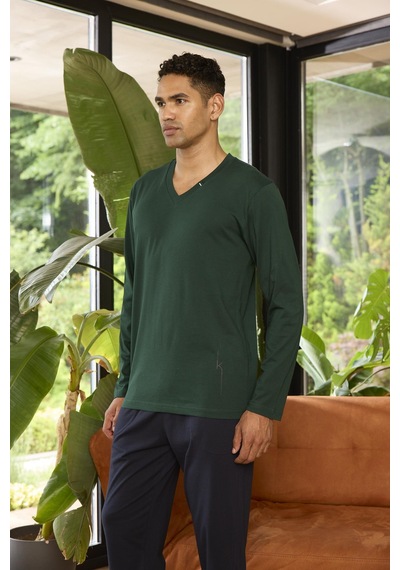 Kly 9269 Erkek V Yaka Rahat Kalıp Uzun Kollu Pijama Takım Yeşil