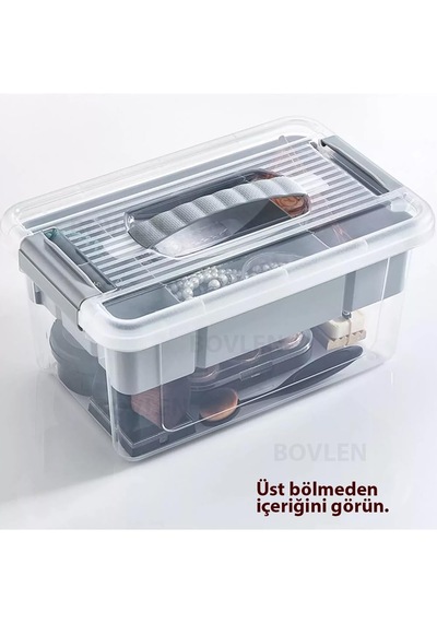 Büyük Boy Bölmeli Organizer Kutu 9 Litre - Şeffaf Tasarım Saklama