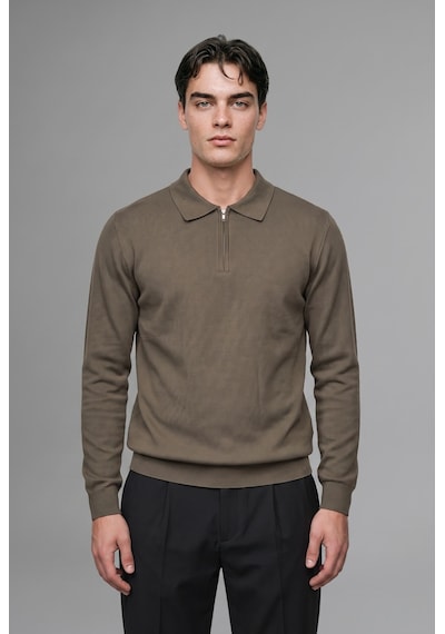 Defacto Standart Fit Yarım Fermuarlı Polo Yaka Triko Basic Kazak H7595ax26aukh82 Haki-kh82