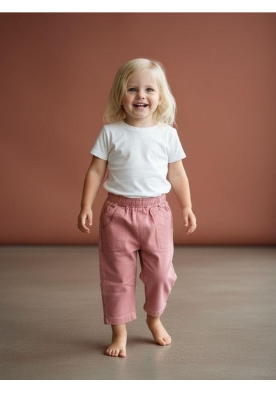 Zekids Kız Bebek Yumuşak Dokulu Cep Detaylı Beli Lastikli Pantolon-16522 Gül Kurusu