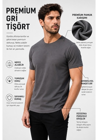 Luxıc Core Erkek Slim Fit Gri Bisiklet Yaka Pamuk Penye Günlük Rahat Basic Tişört Luxıc Core Erkek Slim Fit Gri Bisiklet Yaka Pamuk Penye Günlük Rahat Basic Tişört