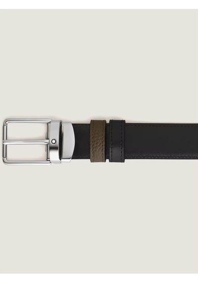 Montblanc Günlük Tokalı Haki - Siyah 30 Mm Çift Taraflı Deri Keme Yeşil