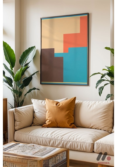 Pastel Geometrik Kompozisyon, Siyah Çerçeveli Duvar Tablosu - Sanatsever Hediyesi