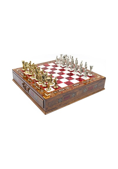Saklamalı - 788 - Satranç Roma Oymalı Sc38s - 38cm, Kırmızı Tahta - Muratech - - Sc38k