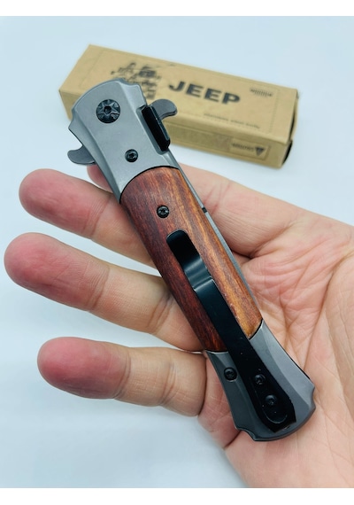 Jeep Marka Ahşapkasa Yarıotomatik Kamp Çakı //23cm-0ııııııı0 Kahverengi - Siyah