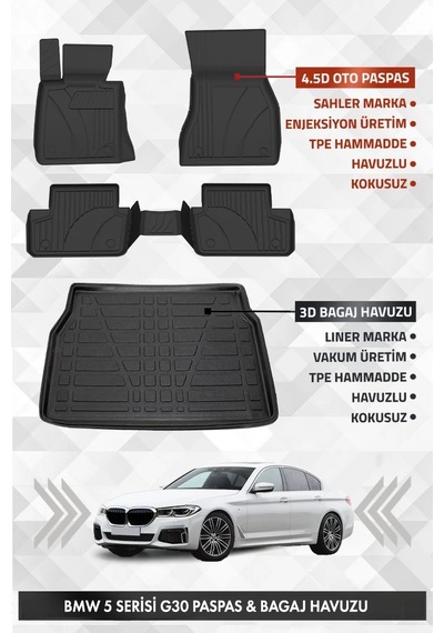 Bmw G30 5 Serisi 2017-2023 Uyumlu 4.5d Pro Premium Havuzlu Oto Paspas Ve Liner Bagaj Havuzu