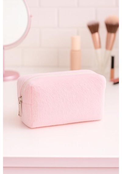 Peluş Yumuşacık Makyaj Çantası - Kozmetik Organizeri Pembe Çok Renkli