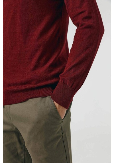 D's Damat Regular Fit Bordo Tüylenme Yapmayan Bisiklet Yaka Triko Kazak Bordo
