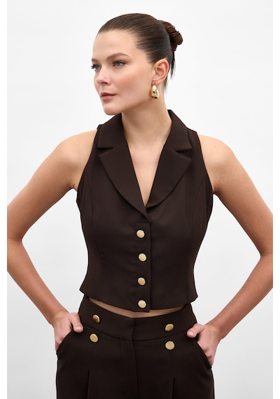 Sateen Eva Yelek - Kahve-136980 Kahve