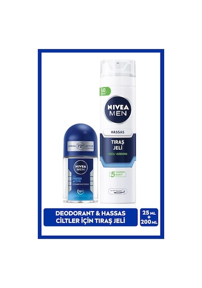 Men Erkek Hassas Ciltler İçin Koruyucu Tıraş Jeli 200ml Ve Mini Roll-on Deodorant Fresh Active 25ml