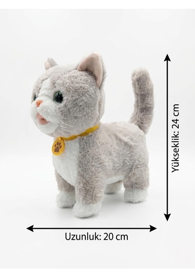 Sevimli Kedi Uzaktan Kumandalı Sesli Miyavlıyan Dil Çıkaran 5 Fonksiyonlu Oyuncak Peluş Hayvan Krem
