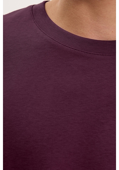 Tudors Unisex Relax Fit Rahat Kesim %100 Pamuk Uzun Kollu Bisiklet Yaka Bordo Basic Tişört-51285
