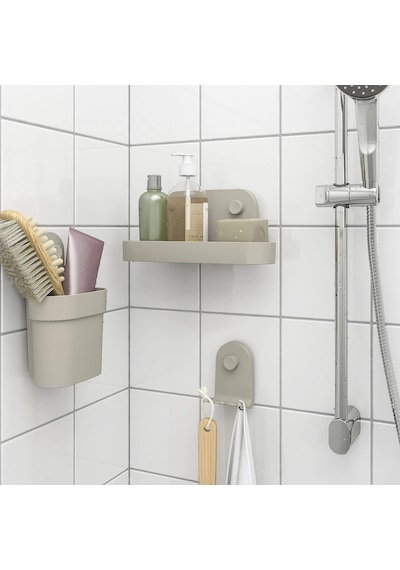 Ikea Öbonäs Vantuzlu Çok Amaçlı Baharatlık Sabunluk Askılık Organizer 3 Lü Seti Gri-bej Renk Bej