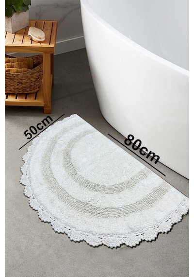Half Ekru %100 Pamuklu Tekli 80x50 Cm Banyo Paspas Seti Ekru