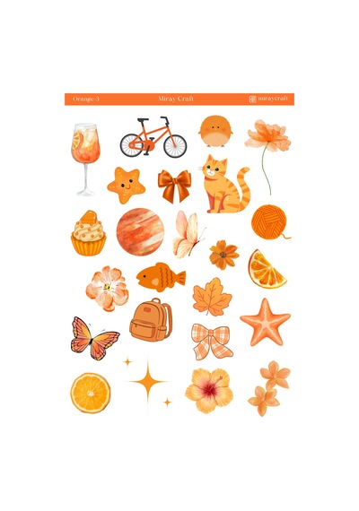 1 Sayfa Turuncu Temalı 12 17 Cm Sticker /scrapbook, Bullet Journal, Planlayıcı, Defter İçin Diğer