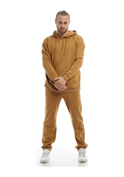 Polostate Erkek Kapüşonlu Kanguru Cepli Sweatshirt Kahverengi