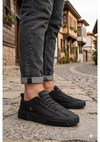Fort Noka Champ Rahat Memory Foam İç Taban Keten Sneaker Erkek Ayakkabı Siyah