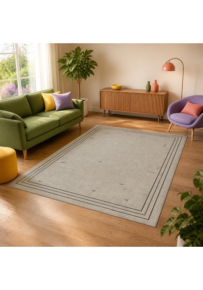 Kartela Halı Eskitme Çizgi Bordürlü Halı Açık Gri Kaymaz Taban Makinede Yıkanabilir 200x300 Cm