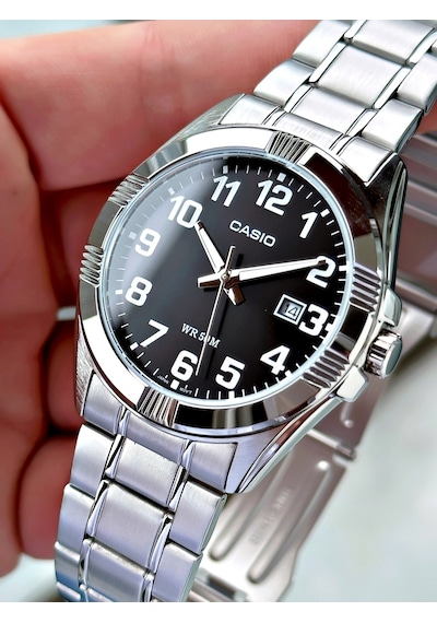 Casio Gümüş Renk Siyah Kadran Bronz İndeks   Çelik Kordon Erkek Kol Saati + Bileklik Hediyeli Nda100
