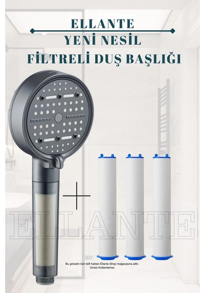 Su Tasarruflu Ve Filtreli Çok Fonksiyonlu Siyah Duş Başlığı + 3 Adet Filtre Yüksek Kalite Çok Renkli