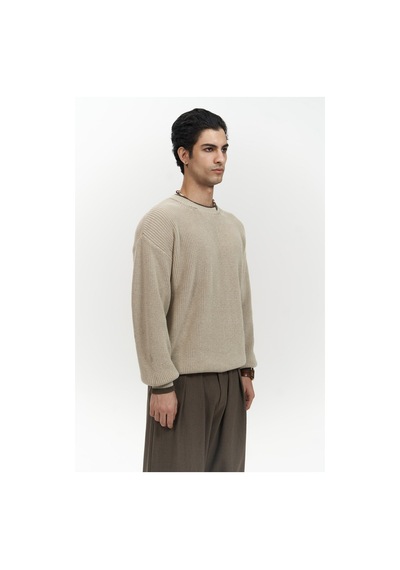 Mai Collection Mai Studios Co. Carter Çift Yaka Detaylı Bej Erkek Triko Kazak Bej