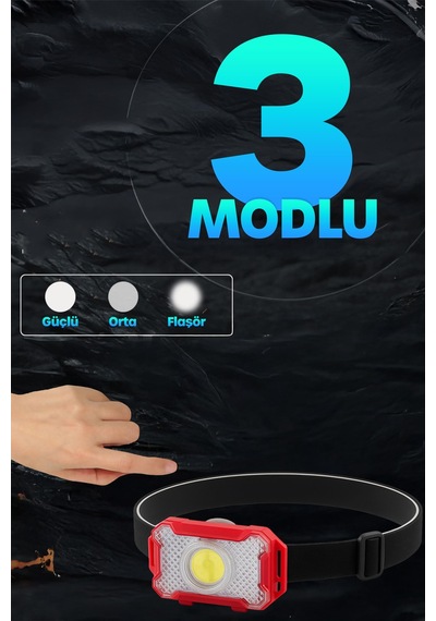 3 Modlu Pilli Kafa Lambası Kampçı Tamirci Balıkçı Outdoor Kafa Feneri Işığı Dörtgen K4108 Çok Renkli