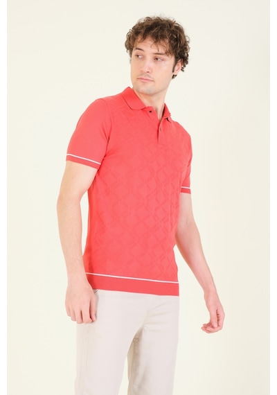 Giyim Dünyası Erkek Desenli Polo Yaka Merserize T-shirt Mercan 001