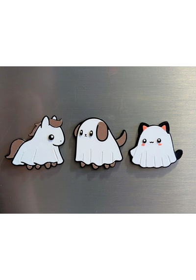 Hayalet Kostümü Giyen Kedi Köpek At Figürlü Spooky Buzdolabı Magneti