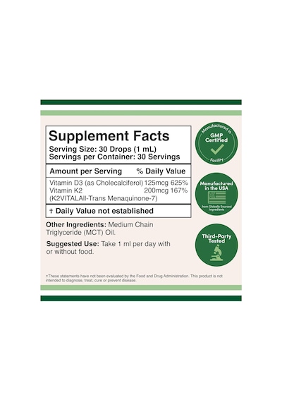 Vitamin D3 & K2 5000 Iu 200 Mcg & With Mct Oil 30 Servis 1 Fl. Oz .
