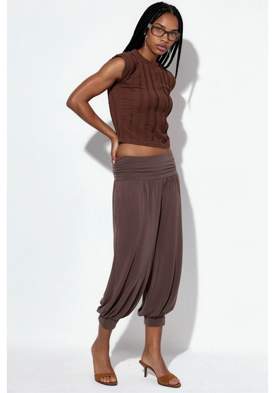 Hiccup Busem Kadın Modal Polyester Kapri Şalvar Pantolon Mocha Kahvesi