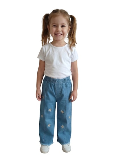 Erdem Kıds Kız Çocuk Pamuklu Beli Lastikli Jean Pantolon Günlük Rahat Kalıp Geniş Bol Paça Kot Pantolon Buz Mavi Buz Mavi Erdem Kıds Kız Çocuk Pamuklu Beli Lastikli Jean Pantolon Günlük Rahat Kalıp Geniş Bol Paça Kot Pantolon Buz Mavi Buz Mavi