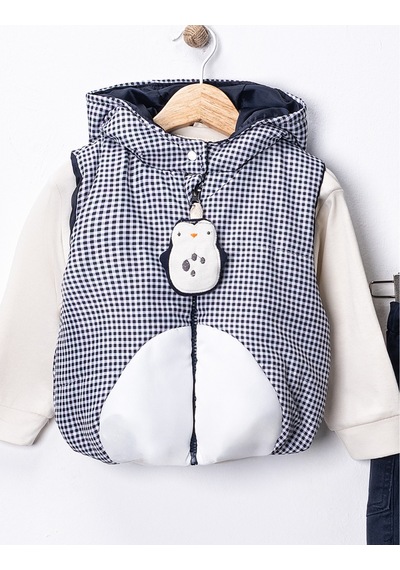 Harika Kids Erkek Bebek 3 Lü Takım 9-24 Ay Şişme Yelek %100 Pamuk Sweatshirt Kadife Pantolon Lacivert