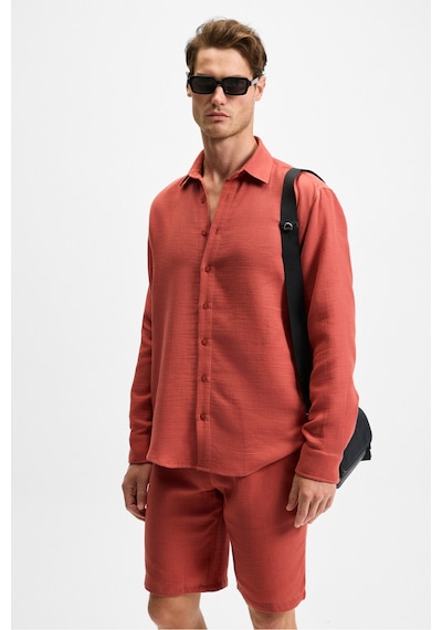 Grimelange Jens Erkek %100 Pamuk Müslin Kumaş Yanları Cepli Slim Fit Dar Kesim Kiremit Rengi Şort