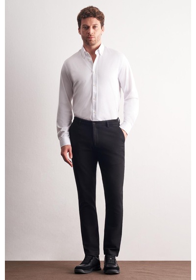İmza Siyah Yan Cep Düz Paça Pamuklu Slim Fit Chino Casual Pantolon 1003255161 Siyah