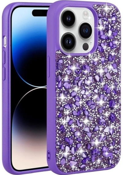 Apple Uyumlu iPhone 14 Pro Kılıf Parlak Taşlı Tasarım Zore Linea Kapak Mor