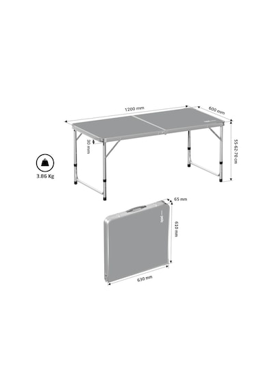 Rox Camping 0311 Yükseklik Ayarlı Katlanır Kamp Masası 120x60 Cm Gri
