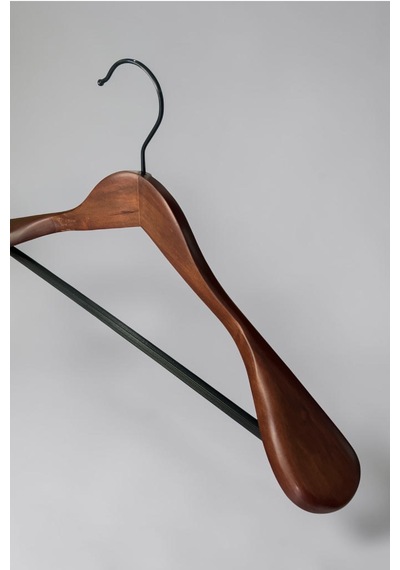 Ahşap Askı, Kalın Omuz Formlu Takım Elbise Askısı, Ceket Askısı, Ceviz Renk, 5 Adet, 45 Cm