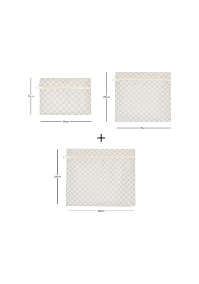 Ocean Home Textile 3'lü Su Geçirmez Pvc Astarlı Gri Dama Desen Islak Kuru Çantası 20 x 13 / 24 x 20 / 30 x 24 cm