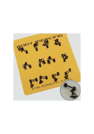 Siyah - 676 - Renkli Sallantılı Çelik Piercing - Shopılke - 1 Adet-siyah