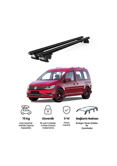 Volkswagen Caddy Van 2003-2015 Uyumlu Siyah Ara Atkı Port Bagaj Tavan Barı