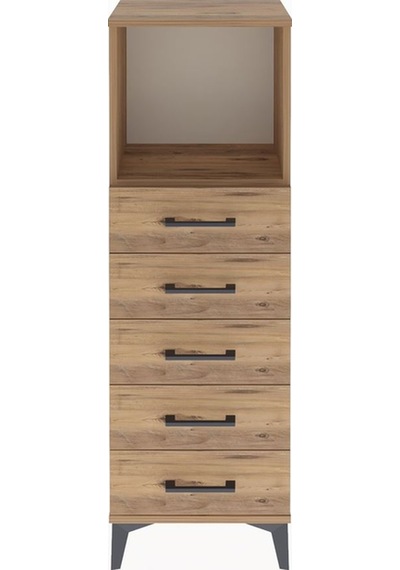 Arges Dolap Tek Raflı 5 Çekmeceli 44x30x134 Çam-çam Çam