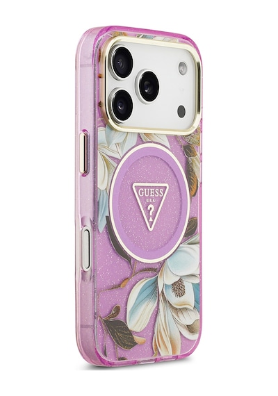 Apple Uyumlu iPhone 17 Pro Kılıf Guess Lisanslı M-safeli Simli Çiçek Desenli Metal Kamera Çerçeveli Kapak Mor Mor