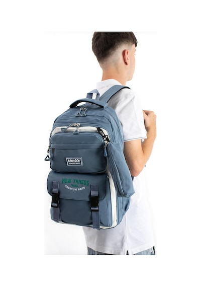 Ventis Unisex Kalemlikli Okul Çantası Lise Ortaokul 2'li Set Sırt Çantası 43 30 Cm Çok Cepli Vnt7-a Mavi