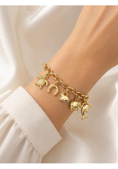 Cm Jewelry Yaz Temalı Charm Bileklik Gold Deniz Figürlü Zincir Bileklik Altın